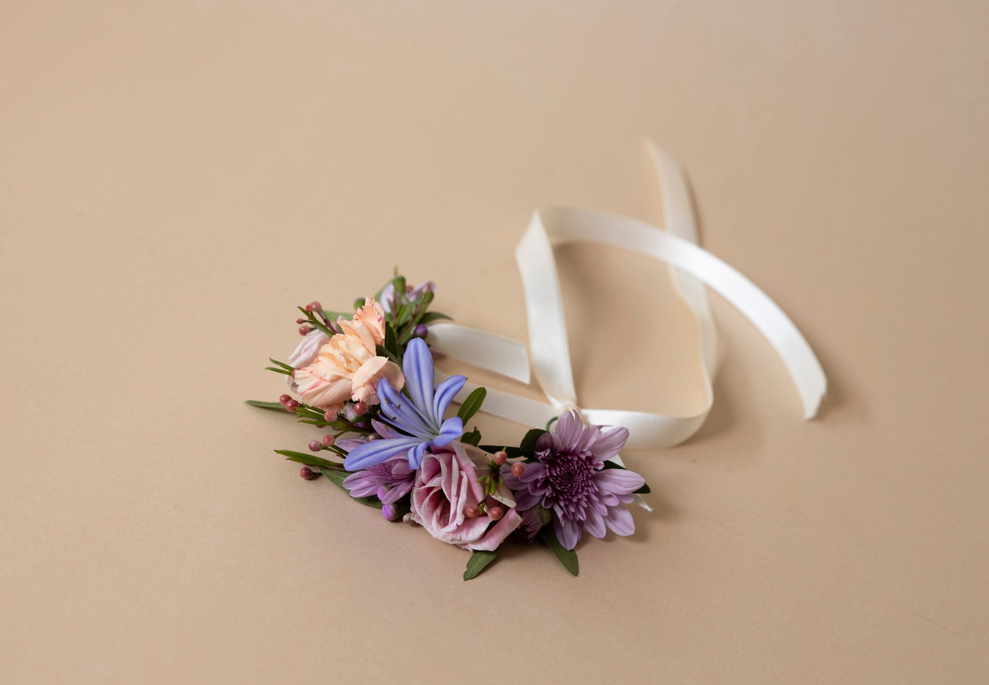 Wrist Corsages in Great Dixter Pastels closeup