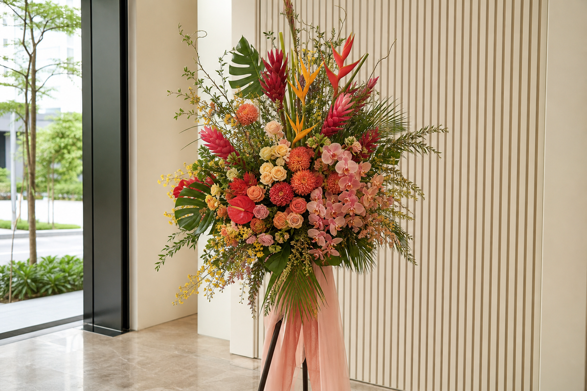 Grand opening flower stands that make an arrival felt