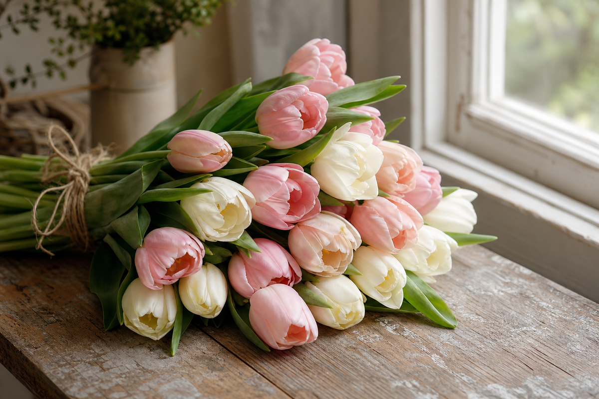 Tulip bouquets arranged with a natural, garden-fresh feel
