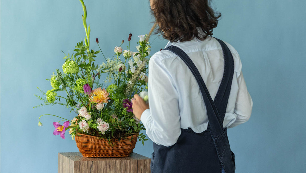 Summer basket flower arrangement workshop by Charlotte Puxley Flowers in Singapore
