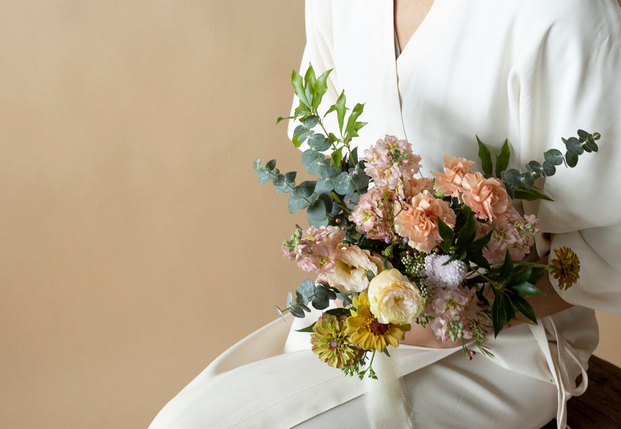 Close-up of Bridesmaids' Bouquet in Great Dixter Pastels 