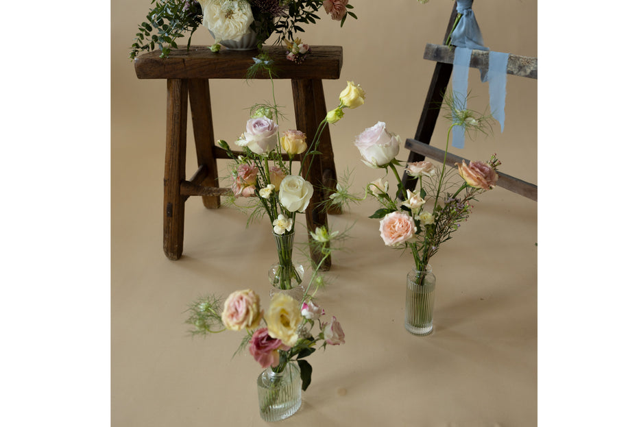 Bud Vases in Great Dixter Pastels by Charlotte Puxley Flowers