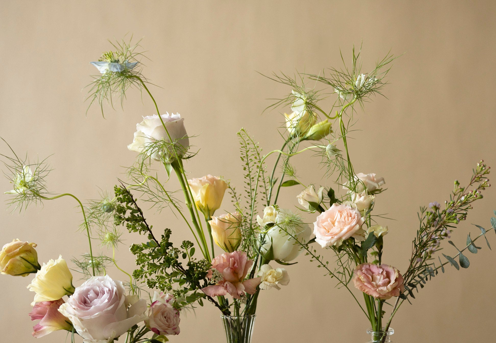 Close-up Bud Vases in Great Dixter Pastels