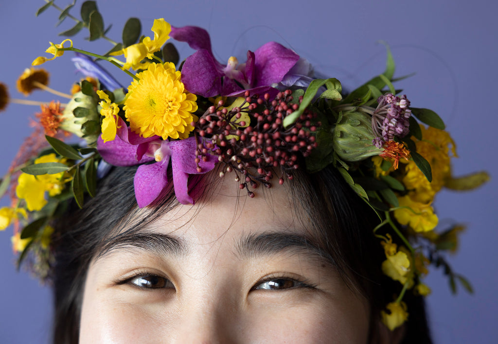 Close-up of Floral Crown in Hidcote Brights
