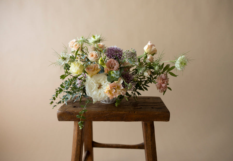 Low Table Centrepiece in Great Dixter Pastels by Charlotte Puxley Flowers